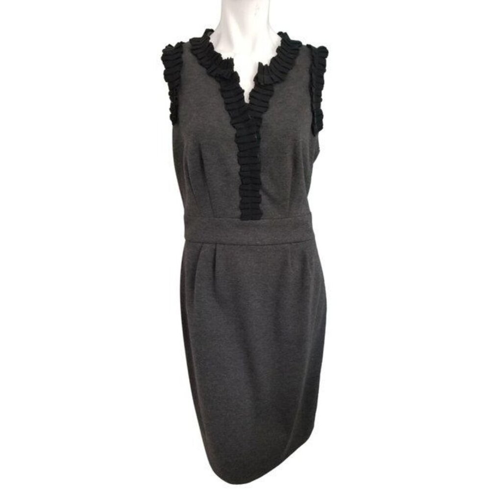 Just Taylor Ruffled Sheath Dress Sz 10 (Medium) Sleeveless Dress Gray